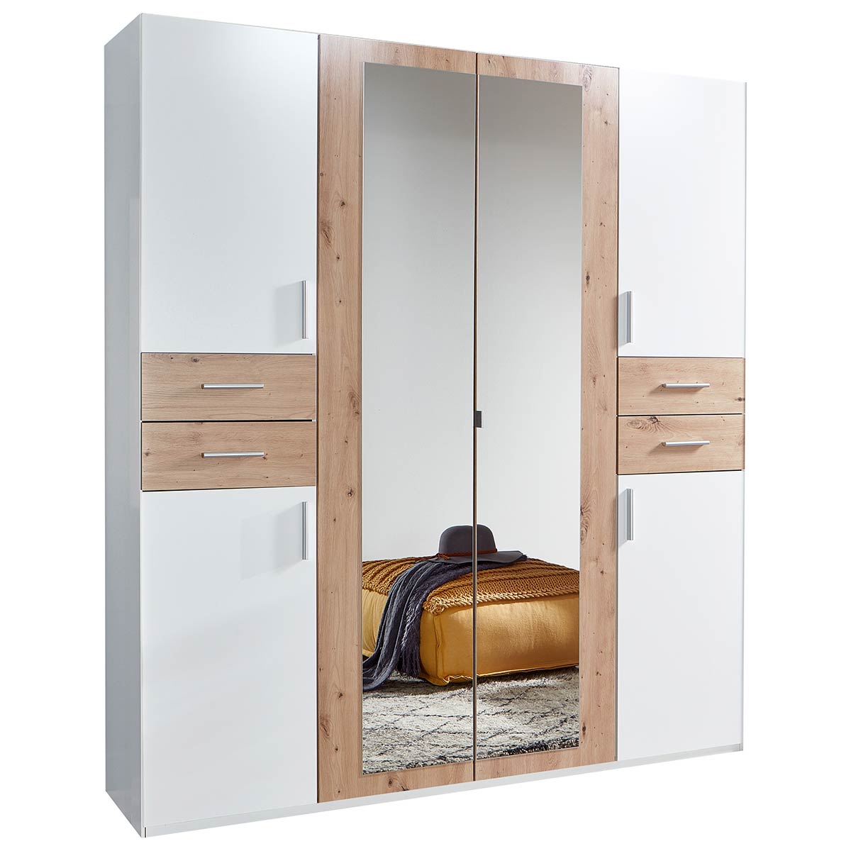Wimex Vegas Kleiderschrank 2 Spiegel 180 cm Weiß/Artisan-Eiche Dekor