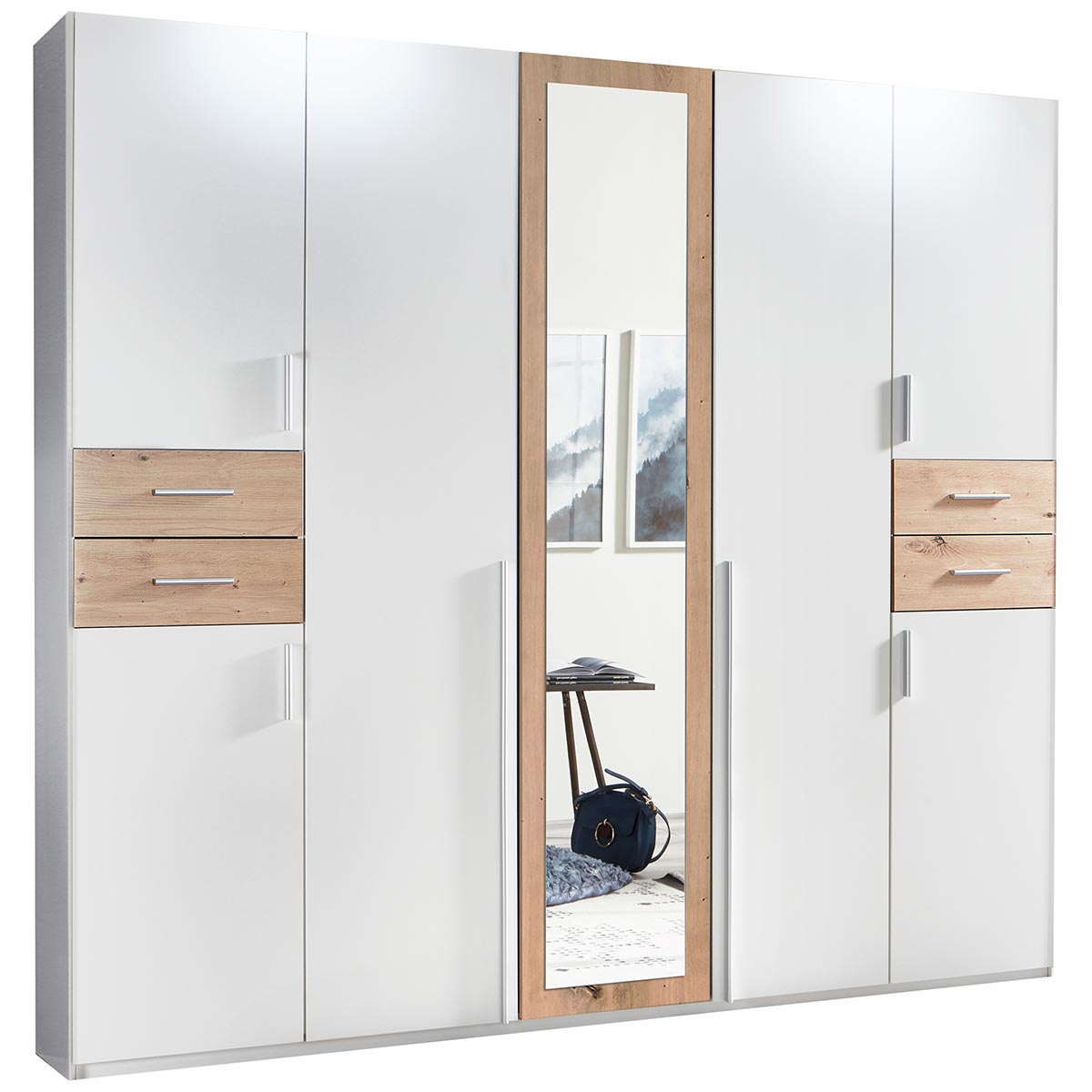 Wimex Vegas Kleiderschrank 1 Spiegel 225 cm Weiß/Artisan-Eiche Dekor