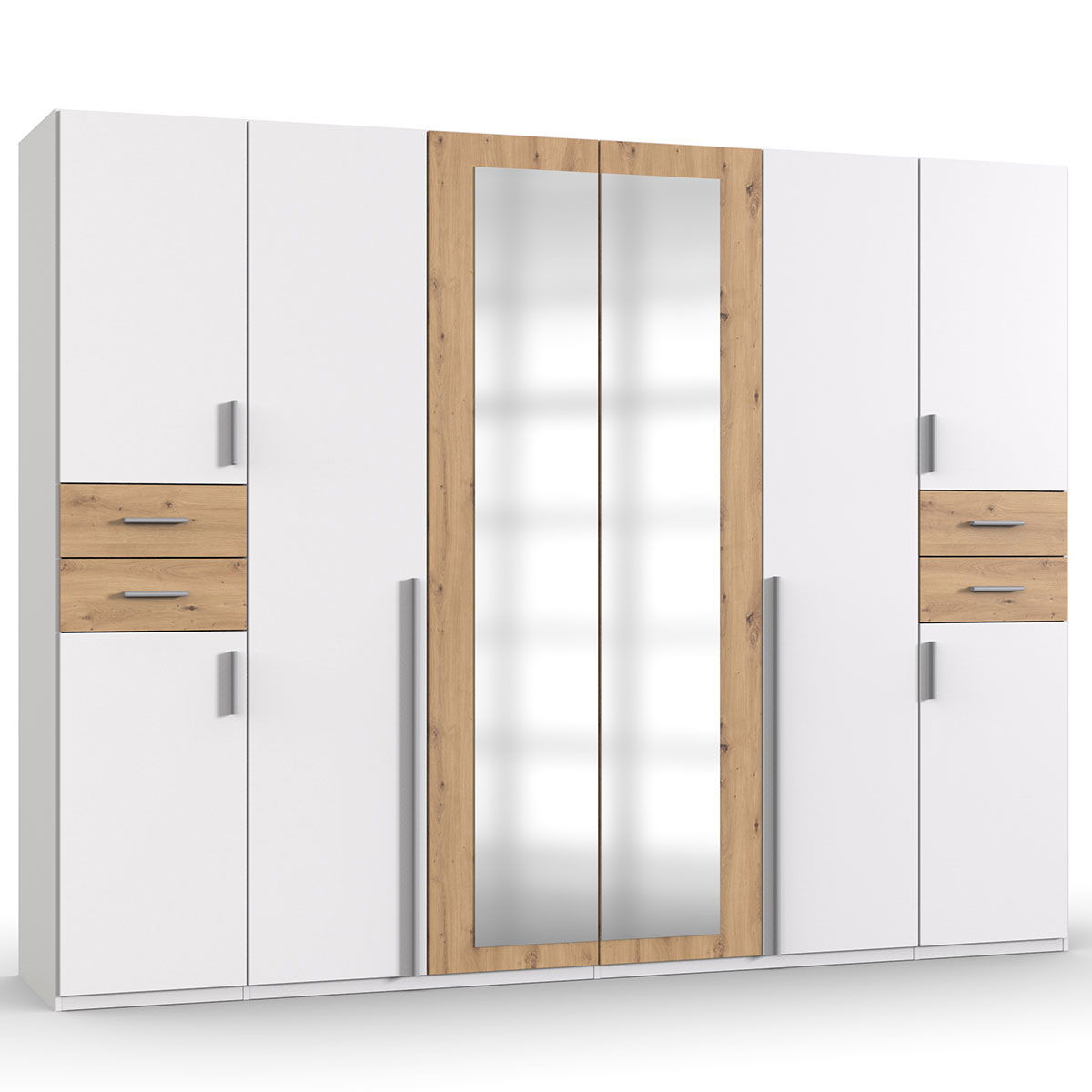 Wimex Vegas Kleiderschrank 2 Spiegel 270 cm Weiß/Artisan-Eiche Dekor