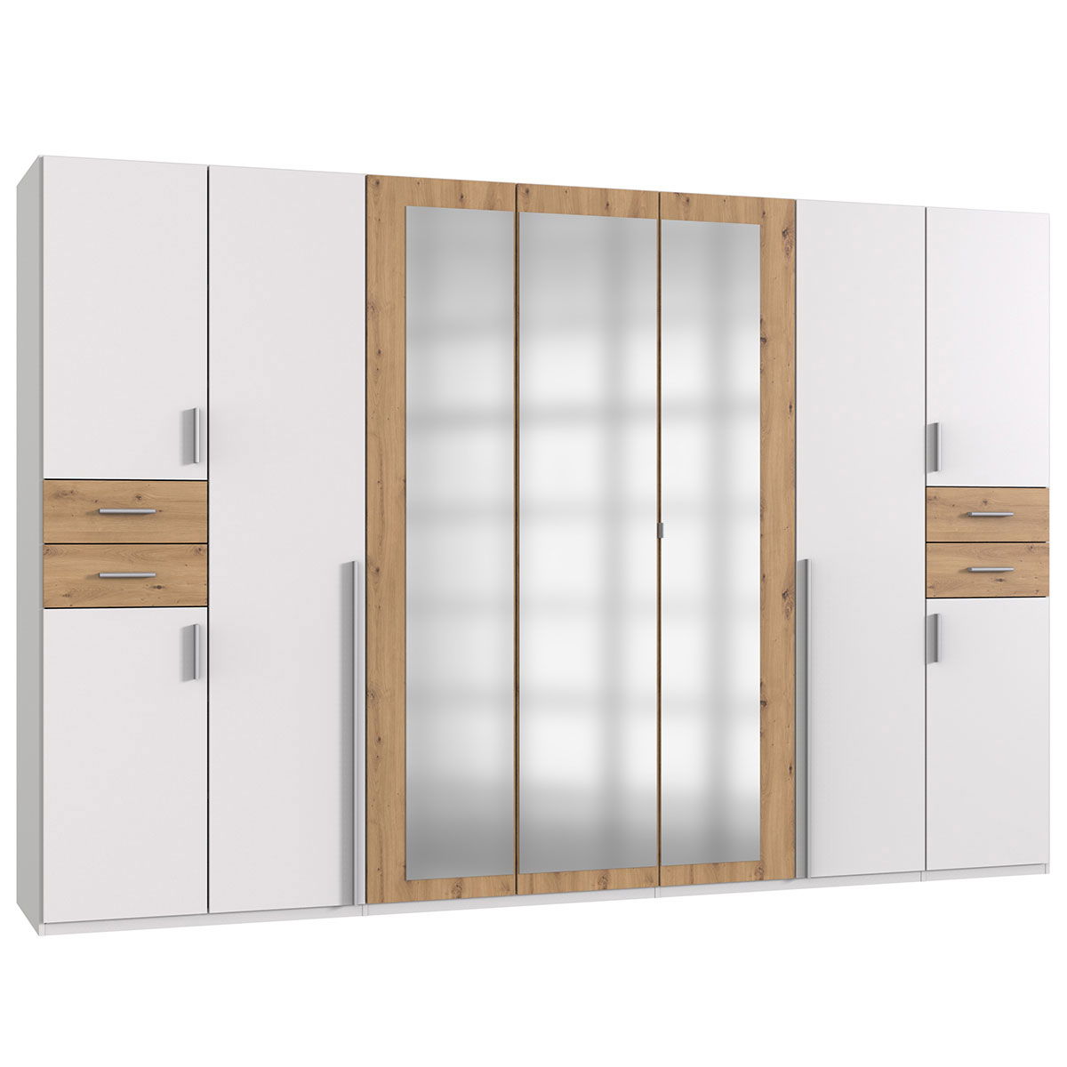 Wimex Vegas Kleiderschrank 3 Spiegel 313 cm Weiß/Artisan-Eiche Dekor