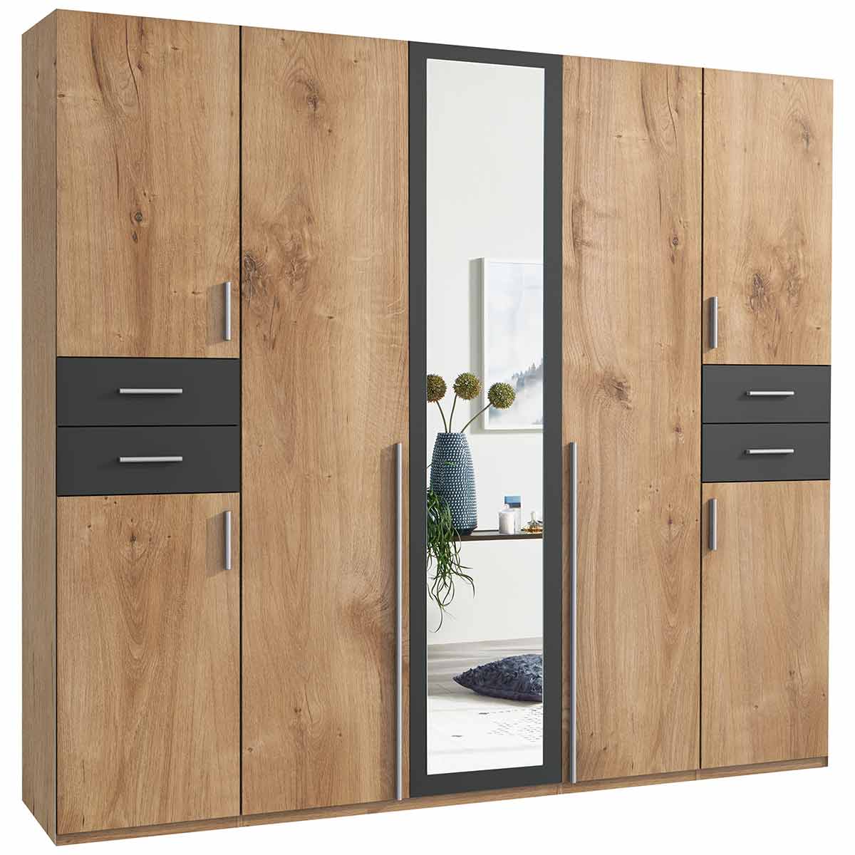 Wimex Vegas Kleiderschrank 1 Spiegel 225 cm Plankeneiche Dekor/Graphit