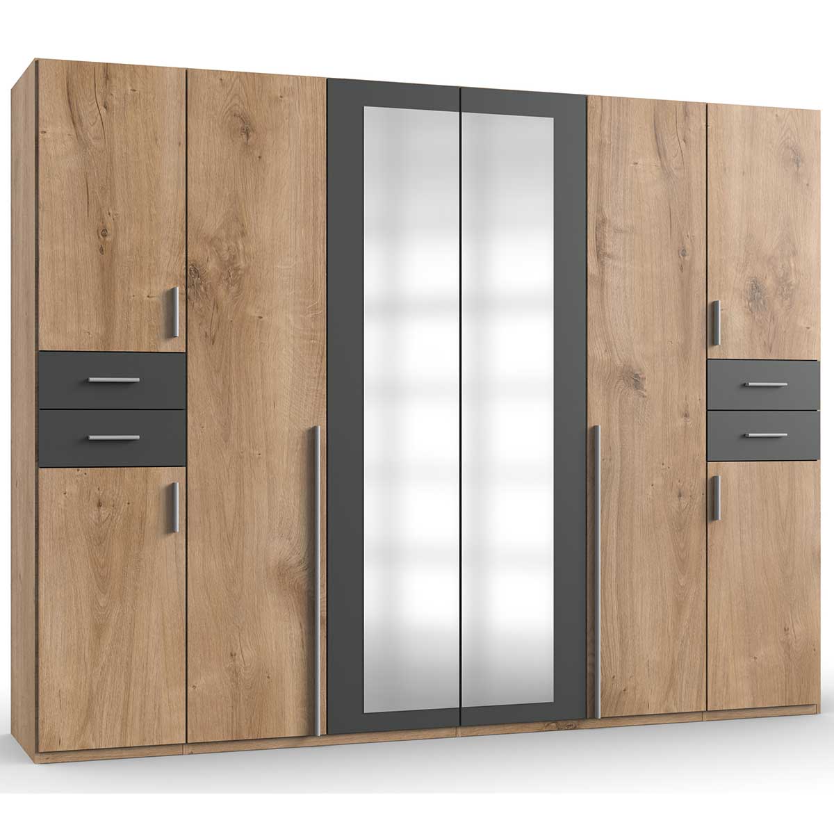 Wimex Vegas Kleiderschrank 2 Spiegel 270 cm Plankeneiche Dekor/Graphit
