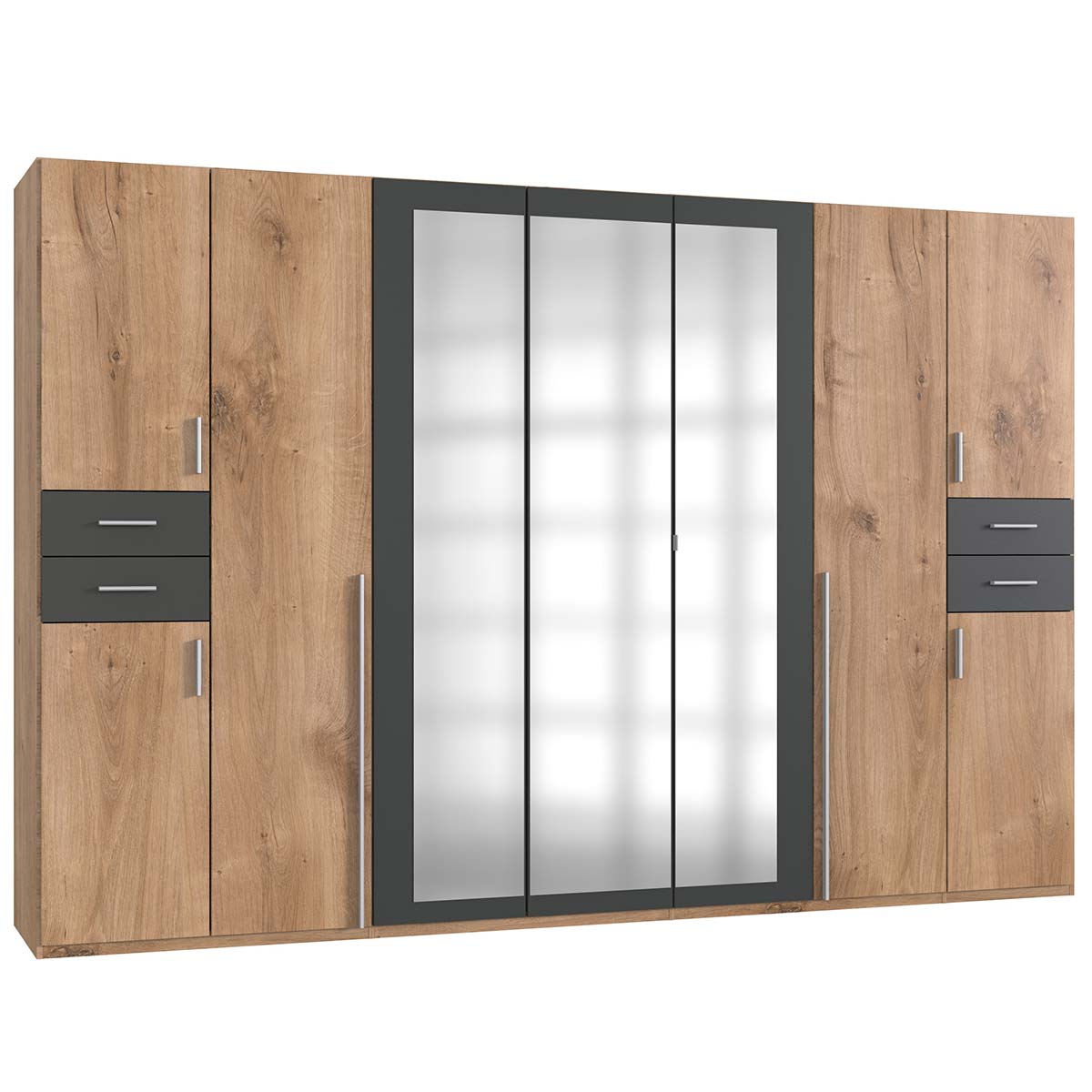 Wimex Vegas Kleiderschrank 3 Spiegel 313 cm Plankeneiche Dekor/Graphit