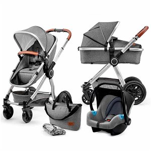 Kinderkraft VEO 3in1 Kinderwagen grey inkl. Babyschale, Adapter & Regenverdeck