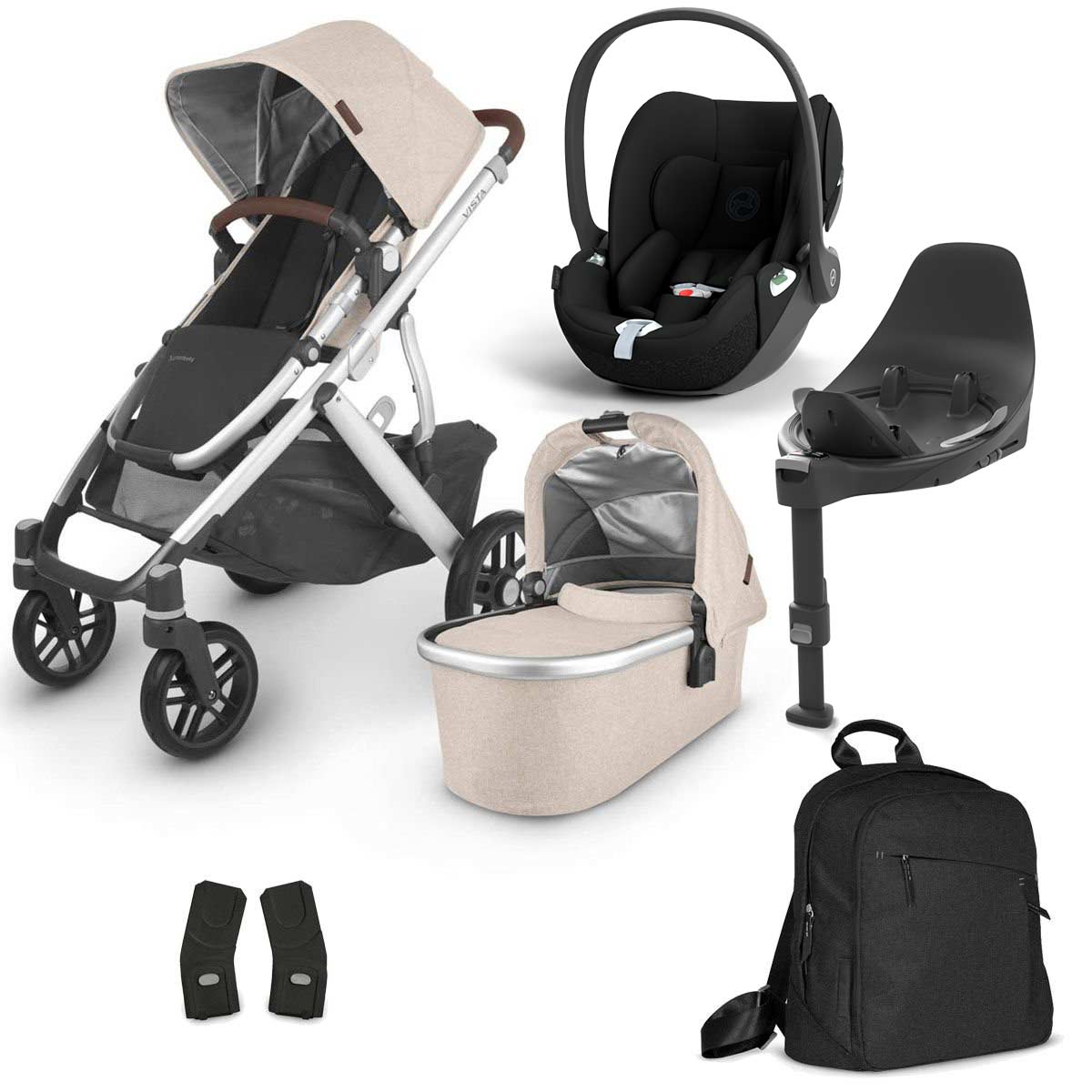 UPPAbaby Vista V2 Bundle Declan oat melange & Cybex Cloud T, Base T, Wickelrucksack