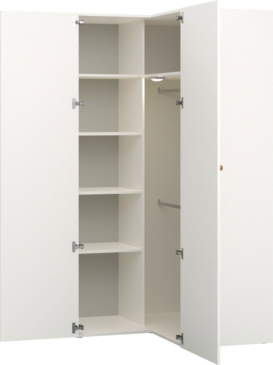 Vox RELI - Eckkleiderschrank mit Eichenholzgriff- Alabaster Weiß / Grau