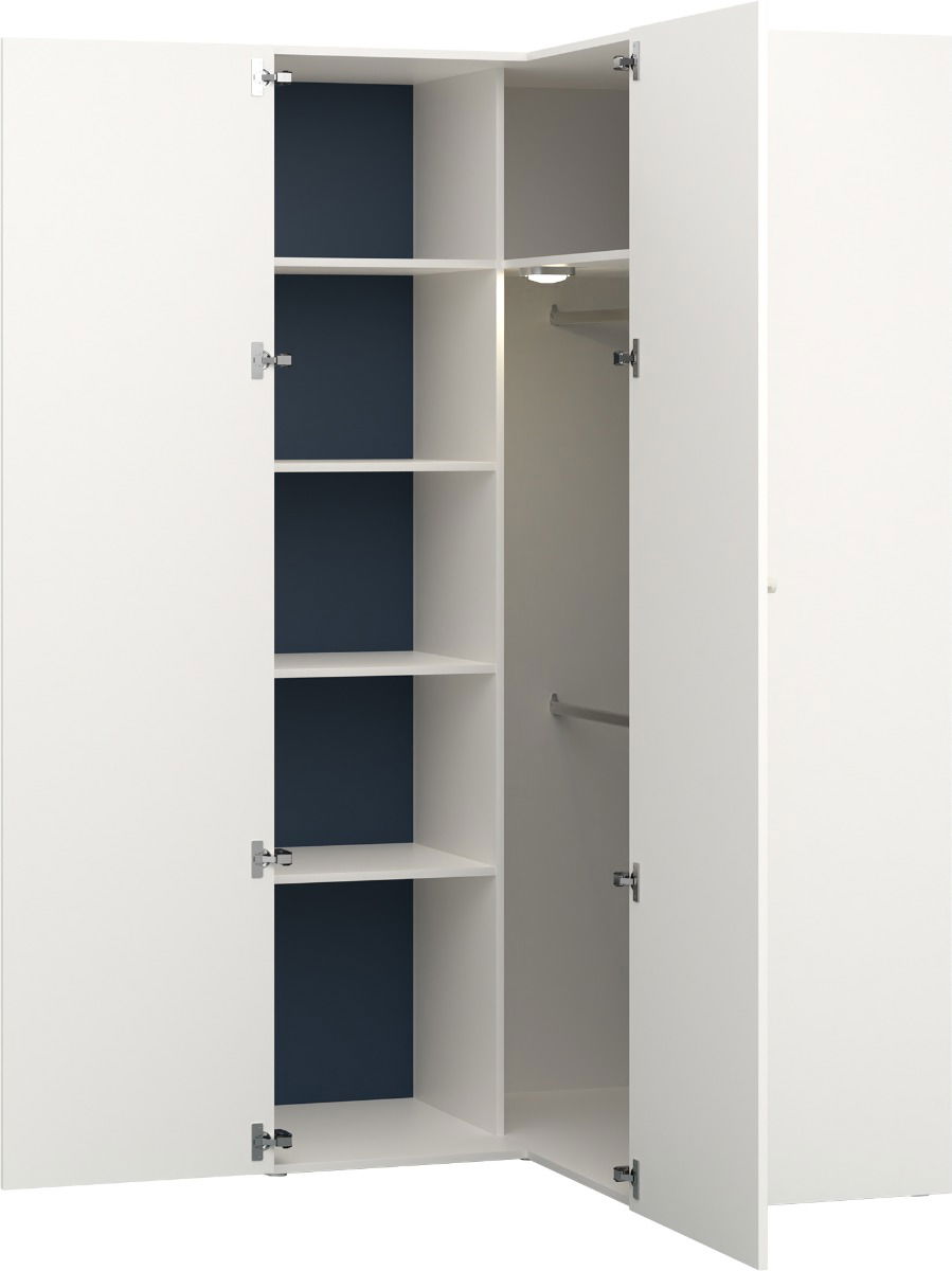 Vox RELI - Eckkleiderschrank mit Griff - Alabaster Weiß / Indigo