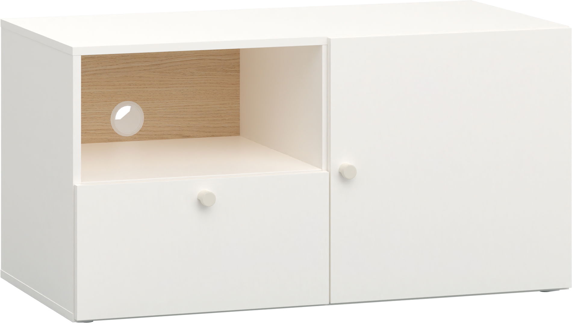 Vox RELI - Schrank RTV schmal mit glatter Front und Griff / Alabasterweiß, Eiche hell