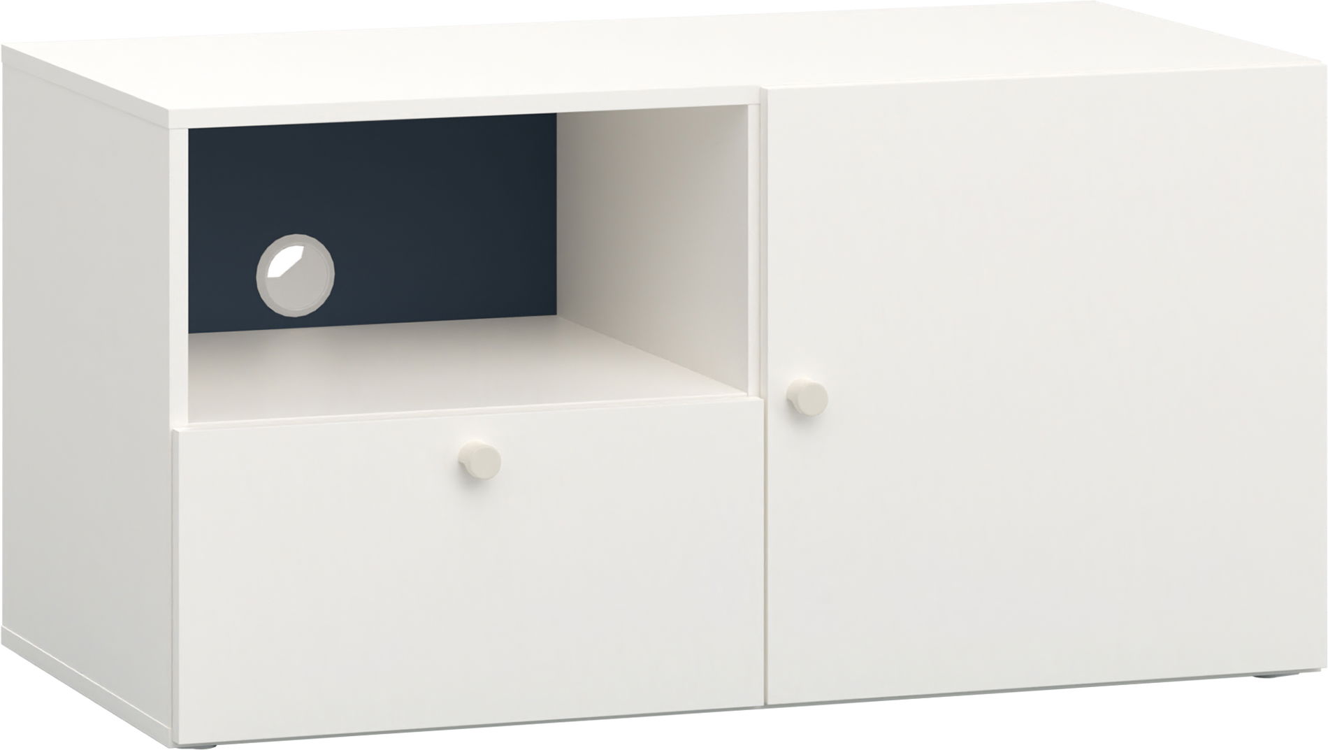 Vox RELI - Schrank RTV schmal mit glatter Front und Griff / Alabasterweiß, Indigo