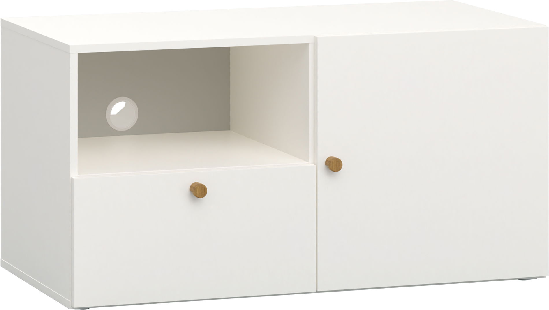 Vox RELI - Schrank RTV schmal mit glatter Front und Eichengriff / Alabasterweiß, Grau