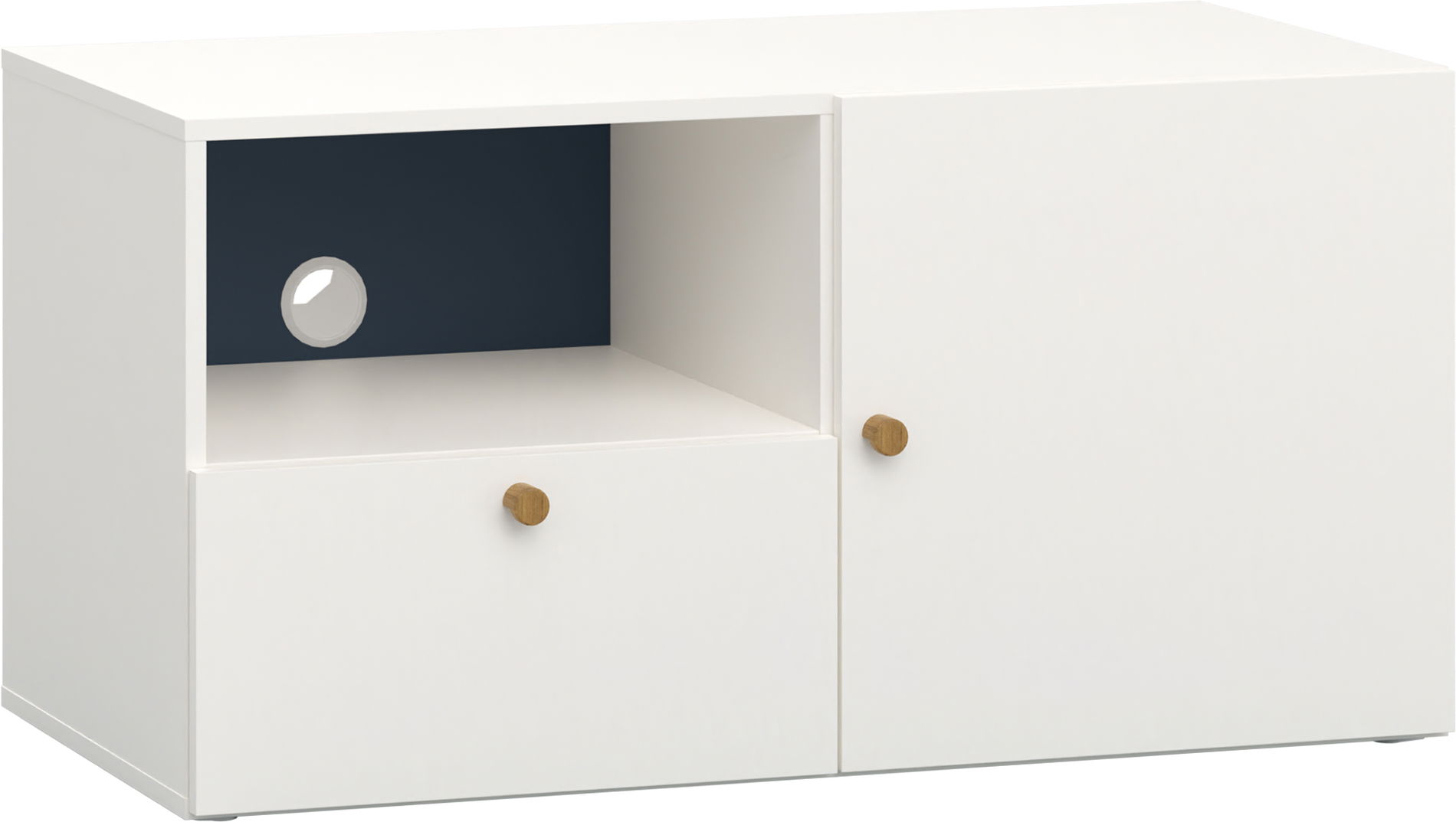 Vox RELI - Schrank RTV schmal mit glatter Front und Eichengriff / Alabasterweiß, Indigo