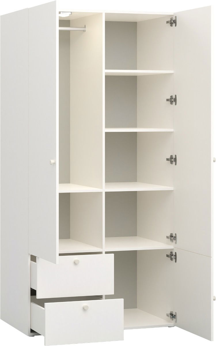 Vox RELI - Kleiderschrank 2-türig mit glatter Front und Griff - Alabasterweiß/Grau