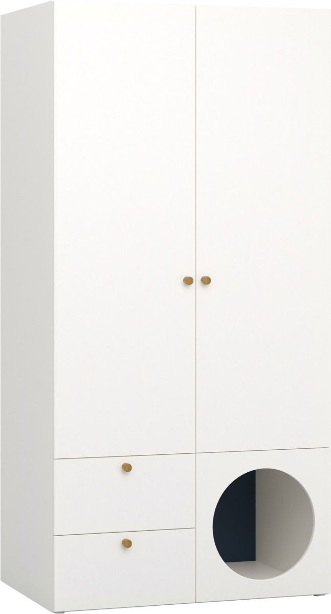 Vox RELI - Kleiderschrank 2-türig mit offener Front und Griff Eiche - Alabasterweiß/Indigo