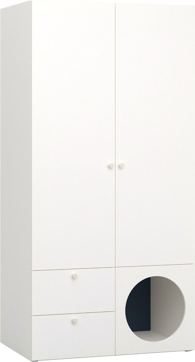 Vox RELI - Kleiderschrank 2-türig mit offener Front und Griff- Alabasterweiß/Indigo