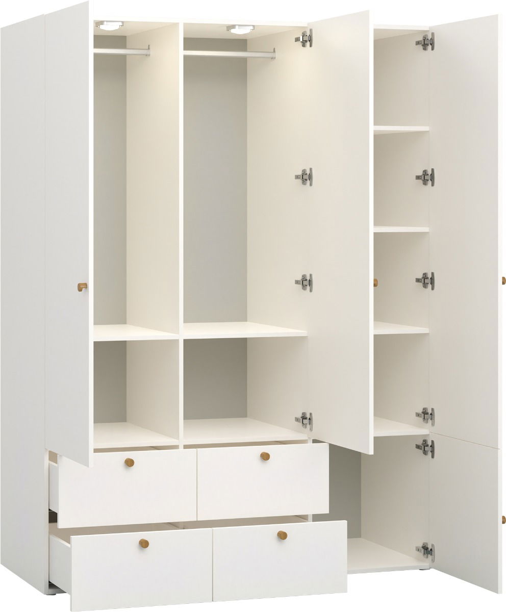 Vox RELI - Kleiderschrank 3-türig mit schlichter Front und Eichenholzgriff - Alabasterweiß/Grau
