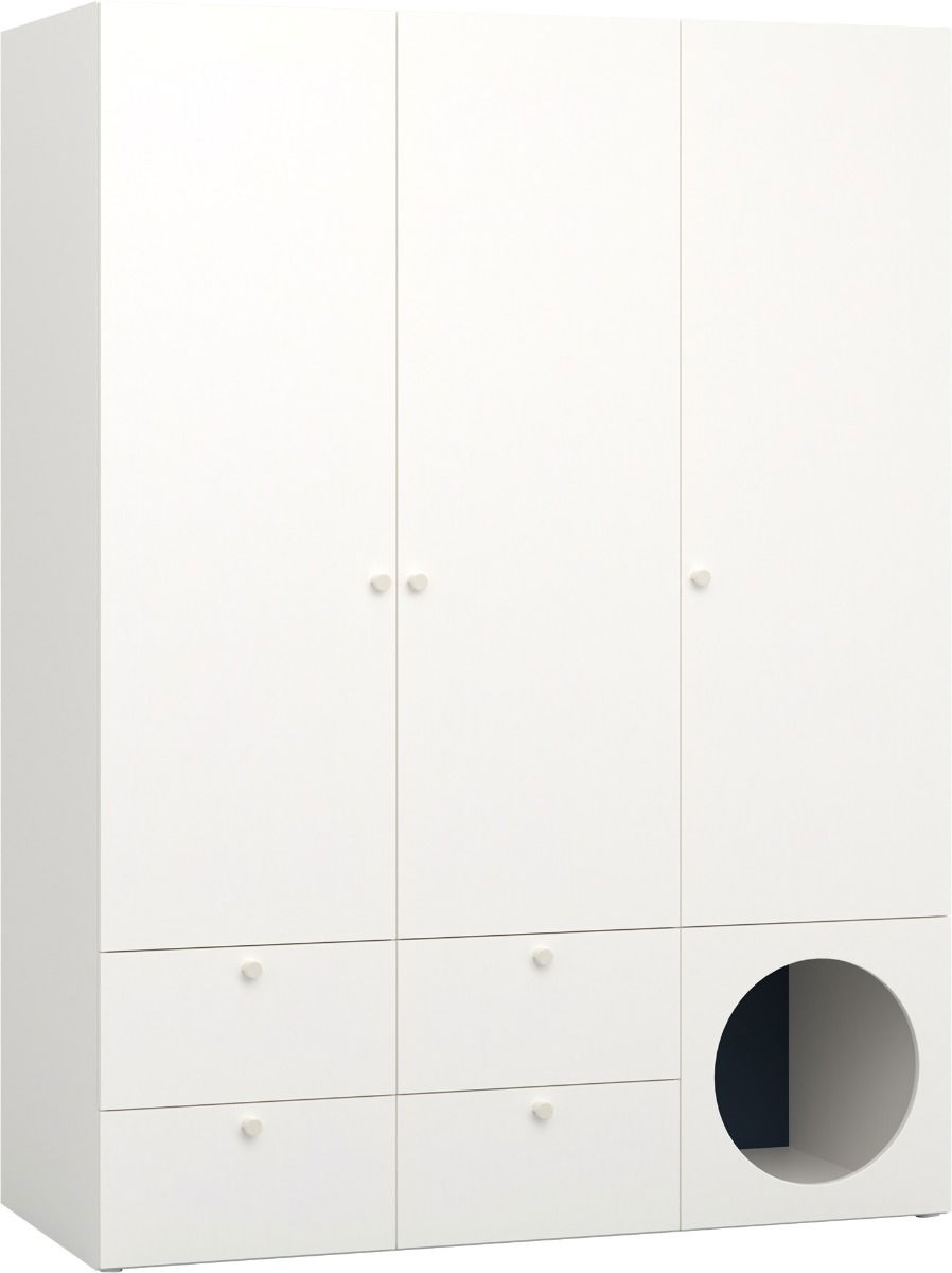 Vox RELI - Kleiderschrank 3-türig mit offener Front und Griff - Alabasterweiß/Indigo
