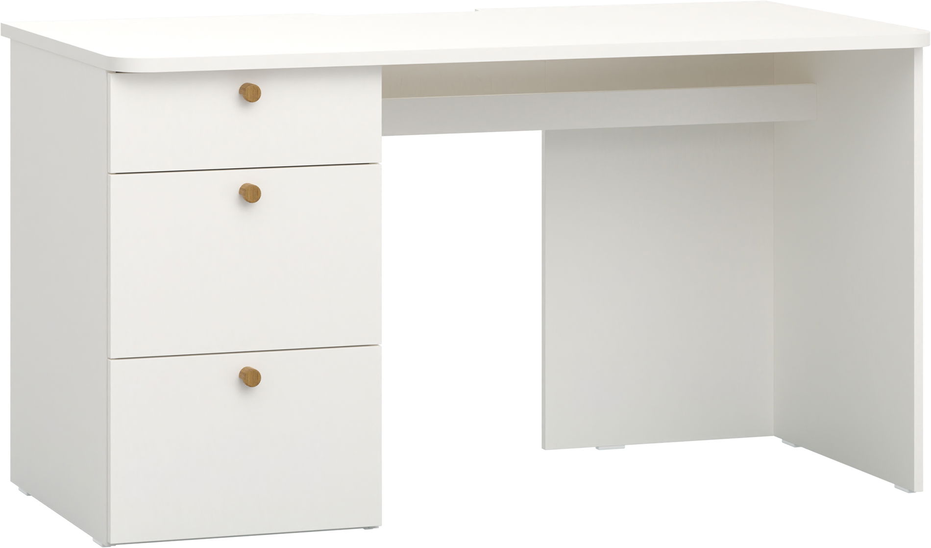 Vox RELI - Schreibtisch 140cm mit Eichengriff und Schubladen links / Alabasterweiß