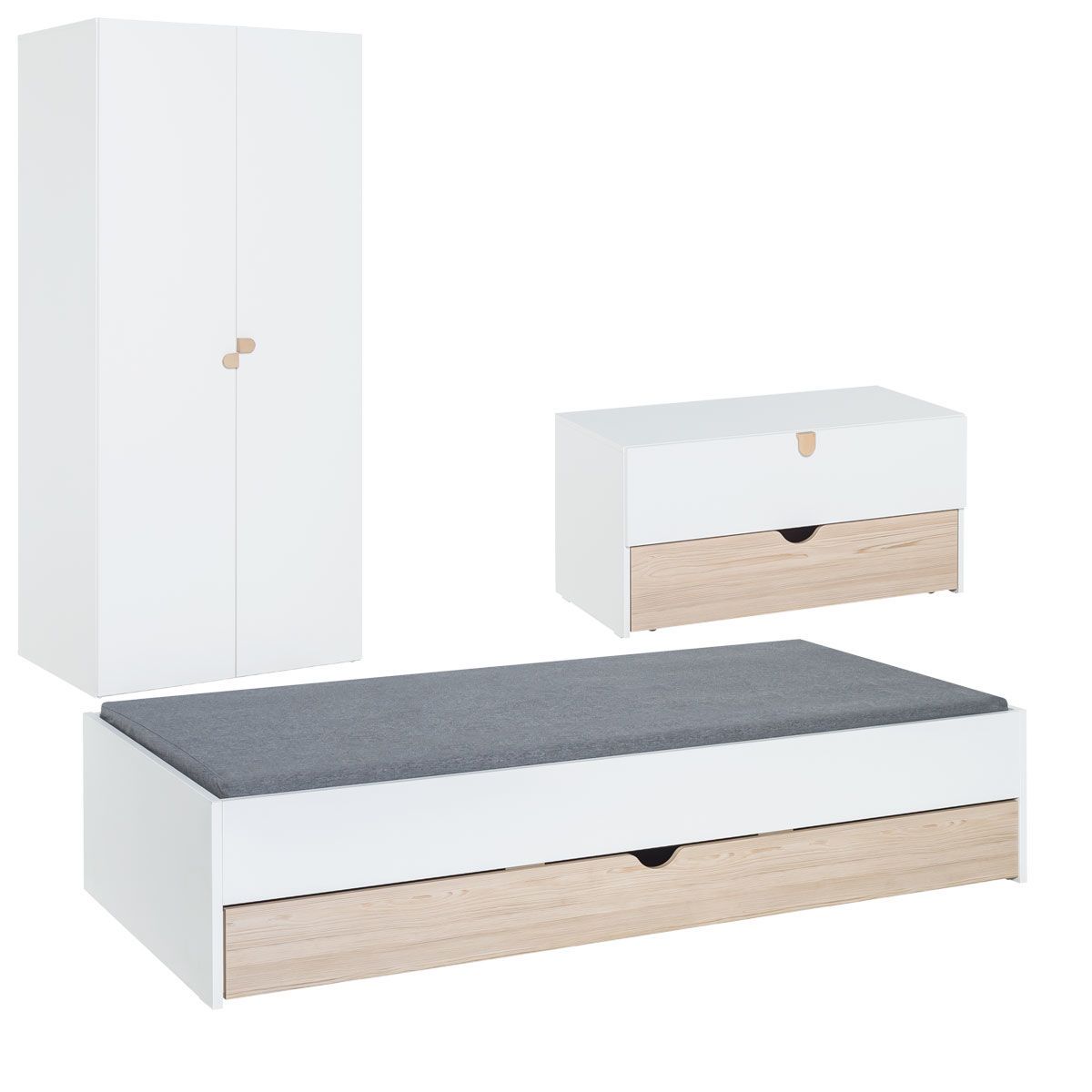 VOX Stige Jugendzimmer weiß / pinie Bett, Schrank 2-türig, Kommode