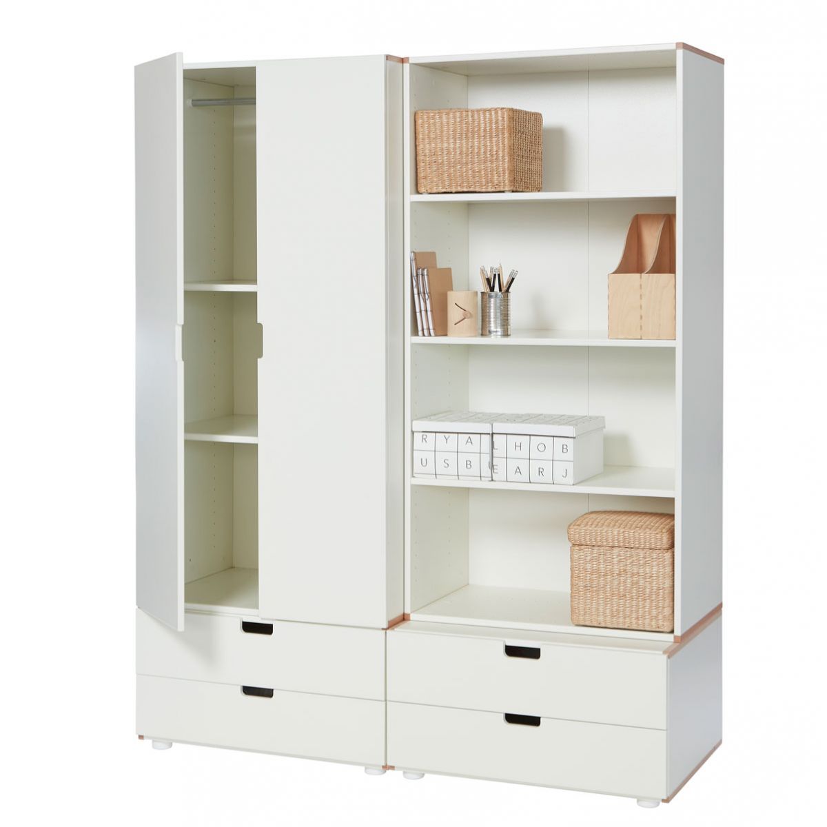Manis-h Kleiderschrank ZEUS 2 Türen + Regal mit 4 Schubkästen