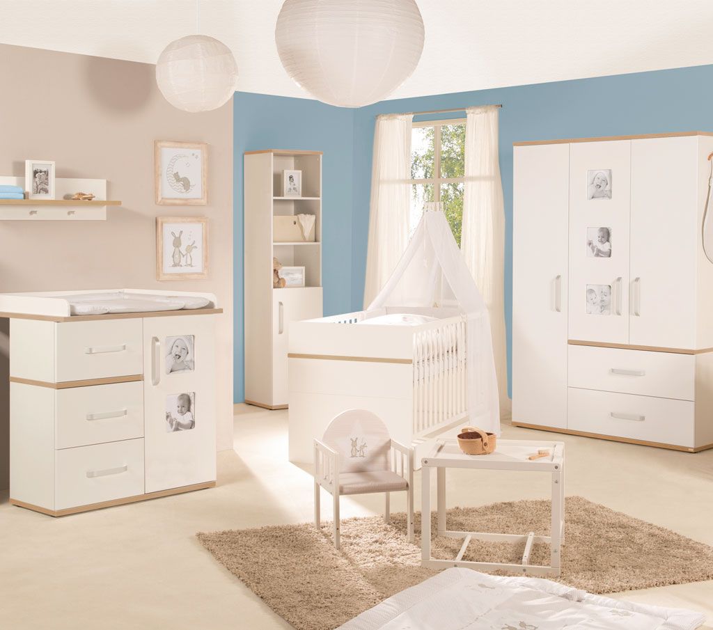 Roba Pia Kinderzimmer mit schmaler Wickelkommode mit Kommode und 3-türiger Schrank
