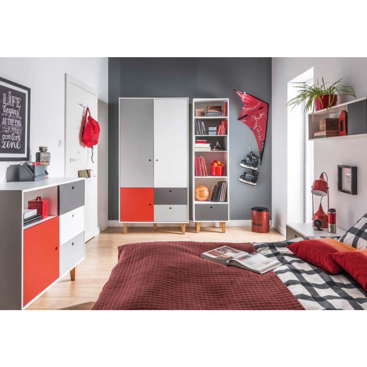 VOX Concept Jugendzimmer 2türig red white/grey/graphite